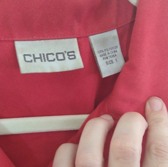 Chico's size 1 brushed polyester floral button down shirt top blouse Medium Red - Picture 5 of 7